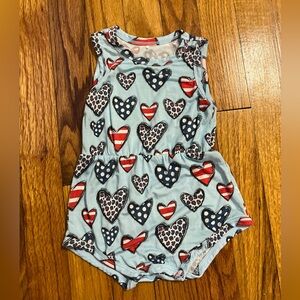 Posh Peanut Blue Romper with Heart Patterns